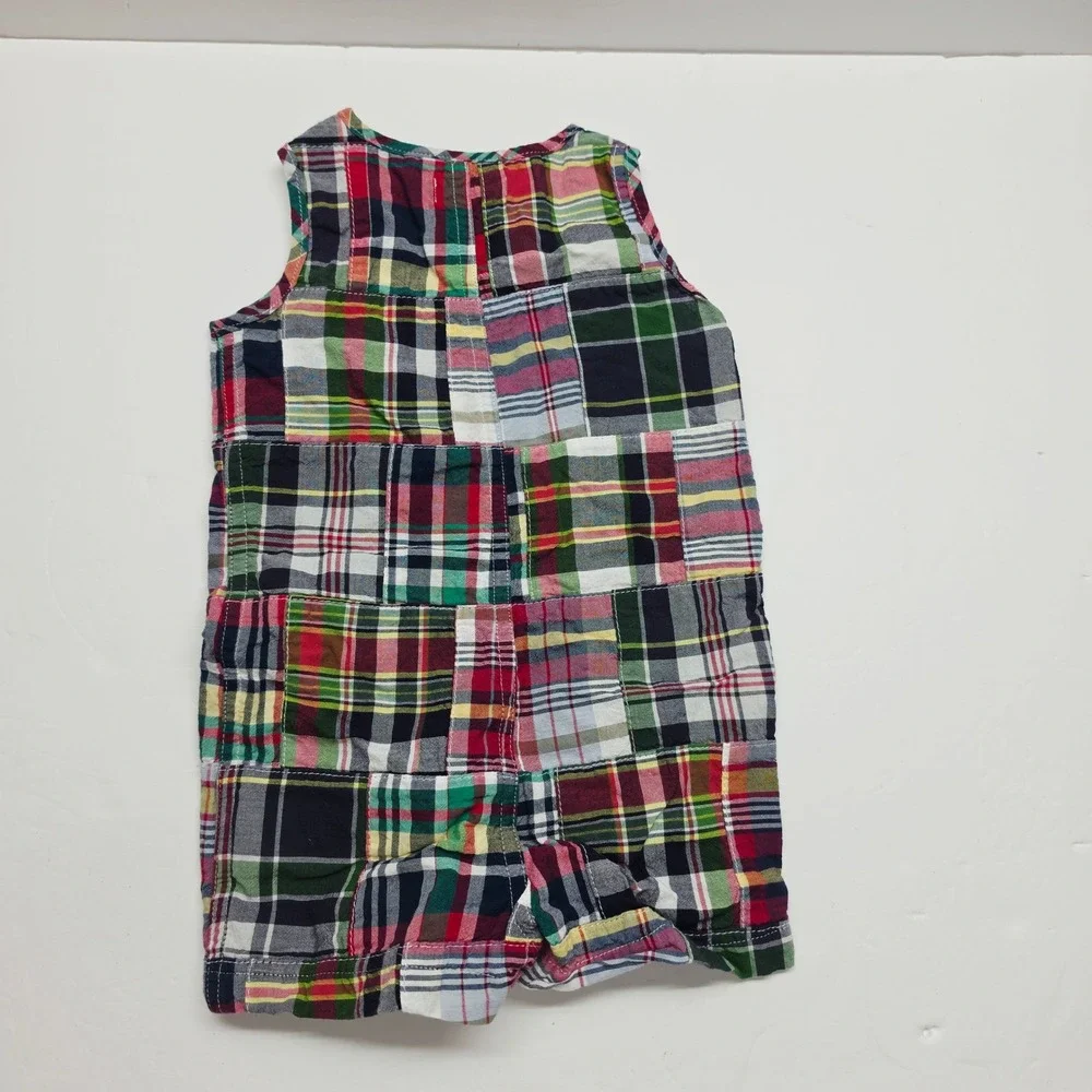 Ralph Lauren Baby Boy Patchwork Madras Plaid Romper Multi Color 6M Cotton